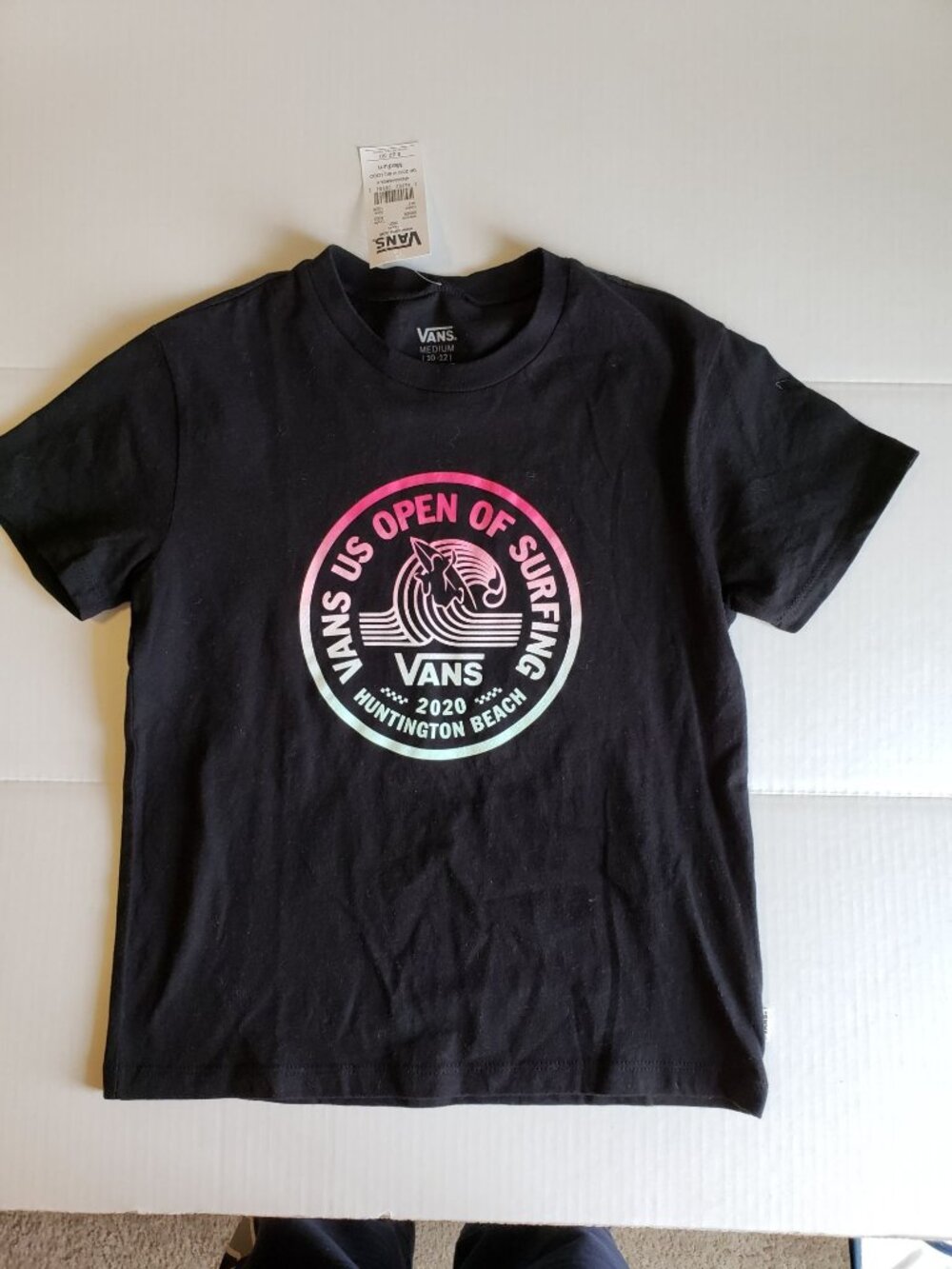 Vans US open of surfing 2020, graphic t-shirt, black, size Medium (10-12)